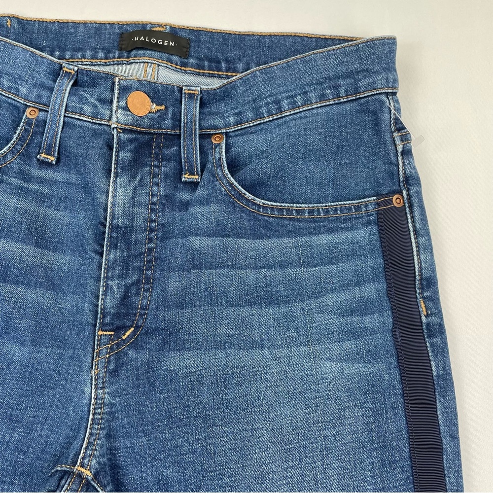 Halogen Jeans Straight Crop Womens Size 30x23” Frayed Ankle Embroidered Denim - Picture 7 of 14